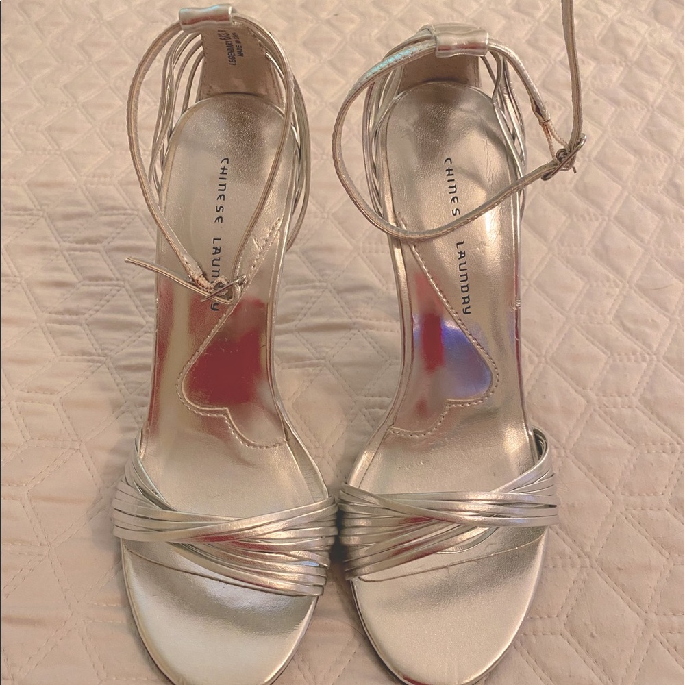 Strappy Silver Sandals, 4 inch heel